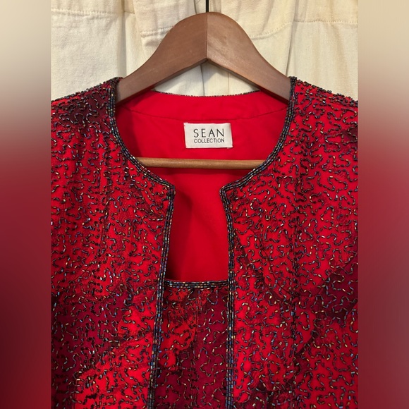 Sean Collection Vintage Red Beaded Jacket - Tank set - Picture 2 of 16